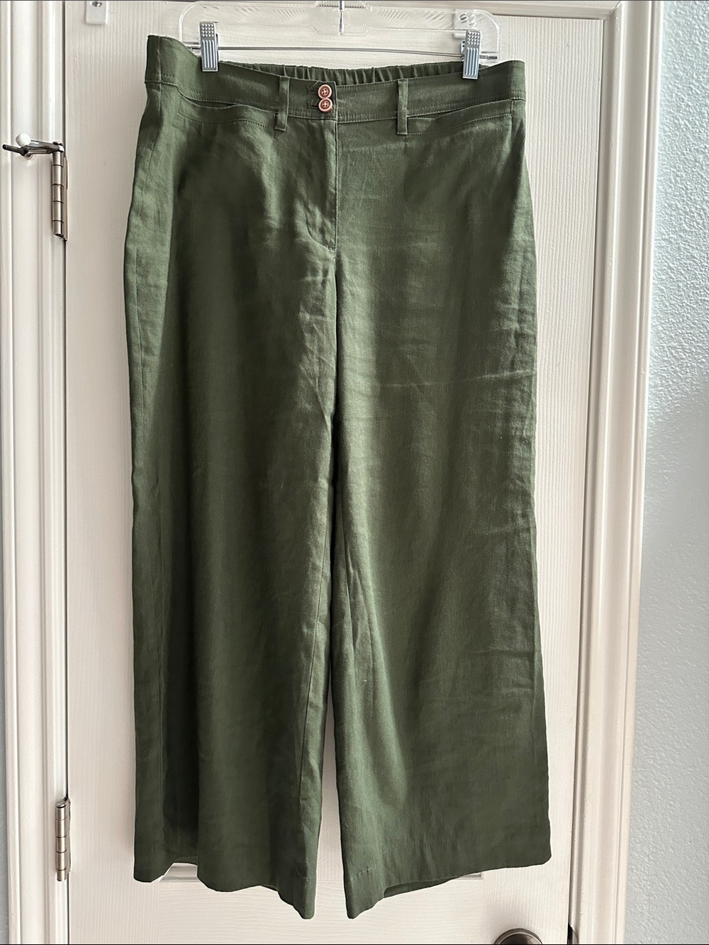 J. Jill Olive Green Cropped Wide-Leg Pants Linen Blend Lightweight M Casual